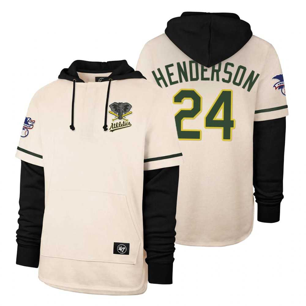 Men Oakland Athletics 24 Henderson Cream 2021 Pullover Hoodie MLB Jersey